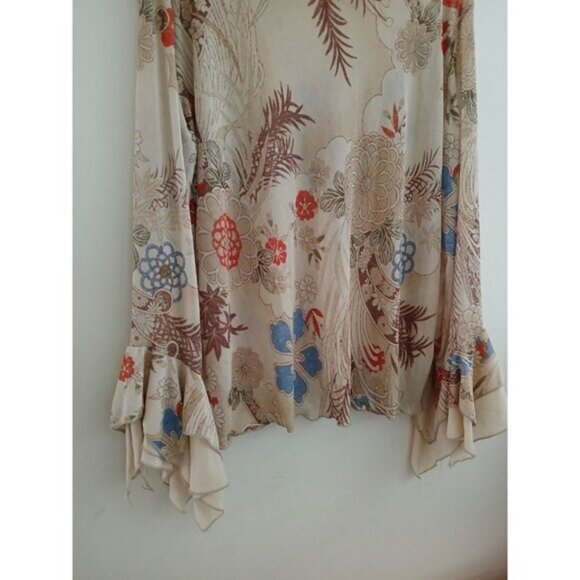 MKM Vintage Y2K Women's 1X Blouse Floral Ruffled Sleeves Sheer Romantic Festival - Picture 3 of 7